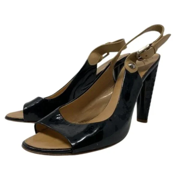Giuseppe Zanotti Black Patent Leather Slingback Corkscrew Peep-Toe Sandals 8.5 - Picture 2 of 11